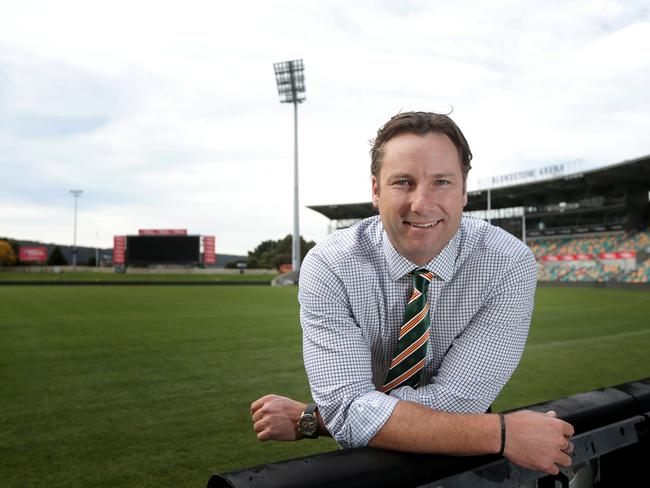 Adam Griffith at Blundstone Arena on his announcement as new Tasmanian Tigers coach. Picture: LUKE BOWDEN