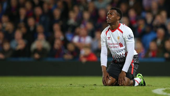 Liverpool's Daniel Sturridge slumps in frustration.