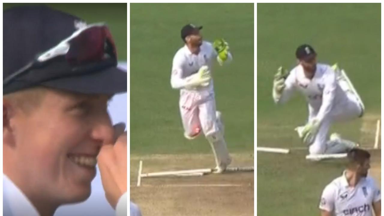 Cricket 2024 Ben Foakes crashes into stumps, India v England, Day 1