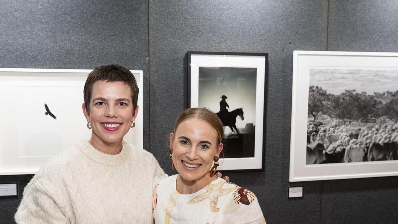 Kym O'Leary (left) and Emma Usher at the Fairholme Open Art Prize FACETS exhibition opening, Friday, May 10, 2024. Picture: Kevin Farmer