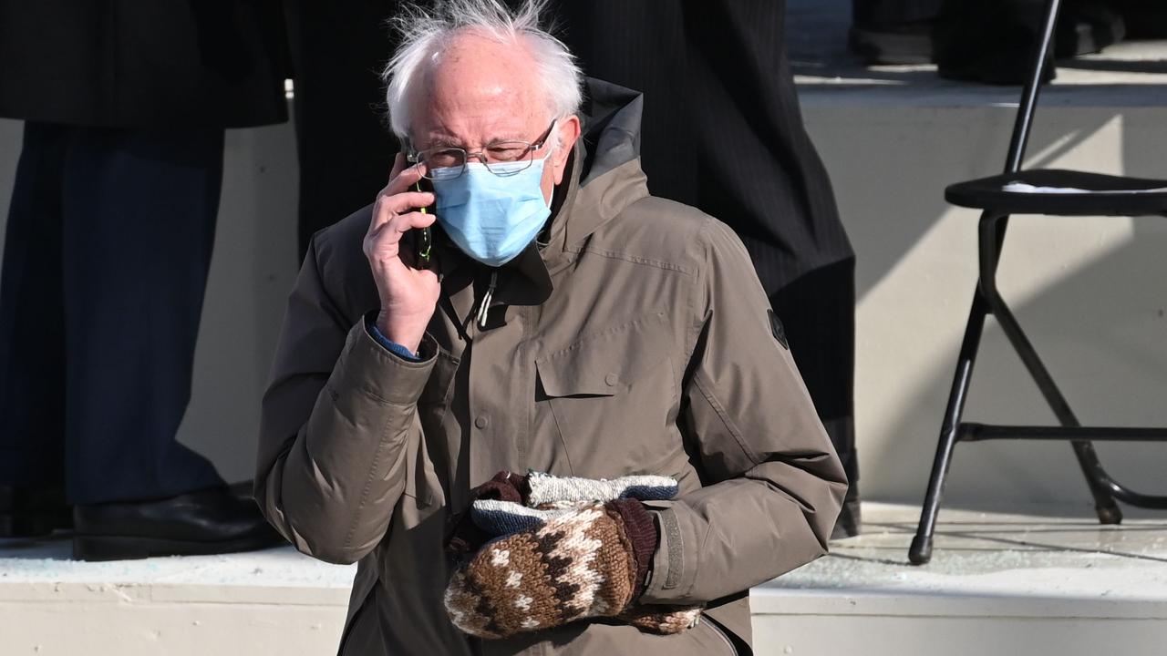 Bernie Sanders just checking how his grocery delivery is going. Picture: Saul Loeb/AFP