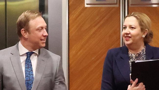 Deputy Premier Steven Miles and Premier Annastacia Palaszczuk, Cabinet Meeting, Parliament House, Brisbane. Picture: Liam Kidston