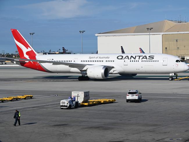 A Qantas Boeing 787-9 Dreamliner on the tarmac of LAX Los Angeles airport. Picture: AFP