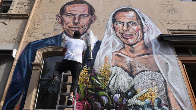 Artist Scott Marsh’s other works include the mural of Tony Abbott getting married to himself.