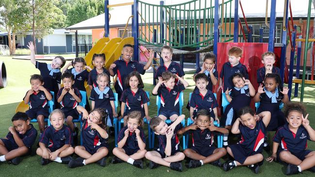 My First Year: Southport State School Prep L. Back row (L-R): Frankie, Emily, Christina, River, Dzenan, Luana, Rine, Aiden. Middle row: Iker, Thehas, Isla, name withheld, Jules, Koda, Anayat, Winta. Front row: Roman, Julius, Skylar, name withheld, Xander, Krish, Savannah, Mya. Picture Glenn Hampson