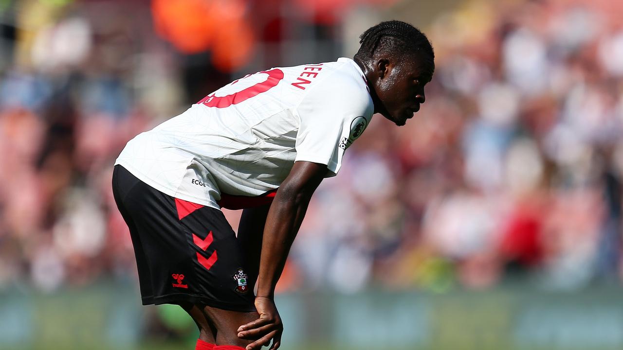 SOUTHAMPTON, ENGLAND - MAY 13: Kamaldeen Sulemana of Southampton looks on during the Premier League match between Southampton FC and Fulham FC at Friends Provident St. Mary's Stadium on May 13, 2023 in Southampton, England. (Photo by Charlie Crowhurst/Getty Images)