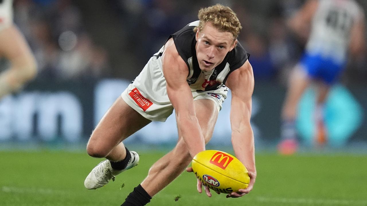 Finlay Macrae faces an uncertain future at Collingwood after arriving at the club in 2020. Photo: Daniel Pockett.