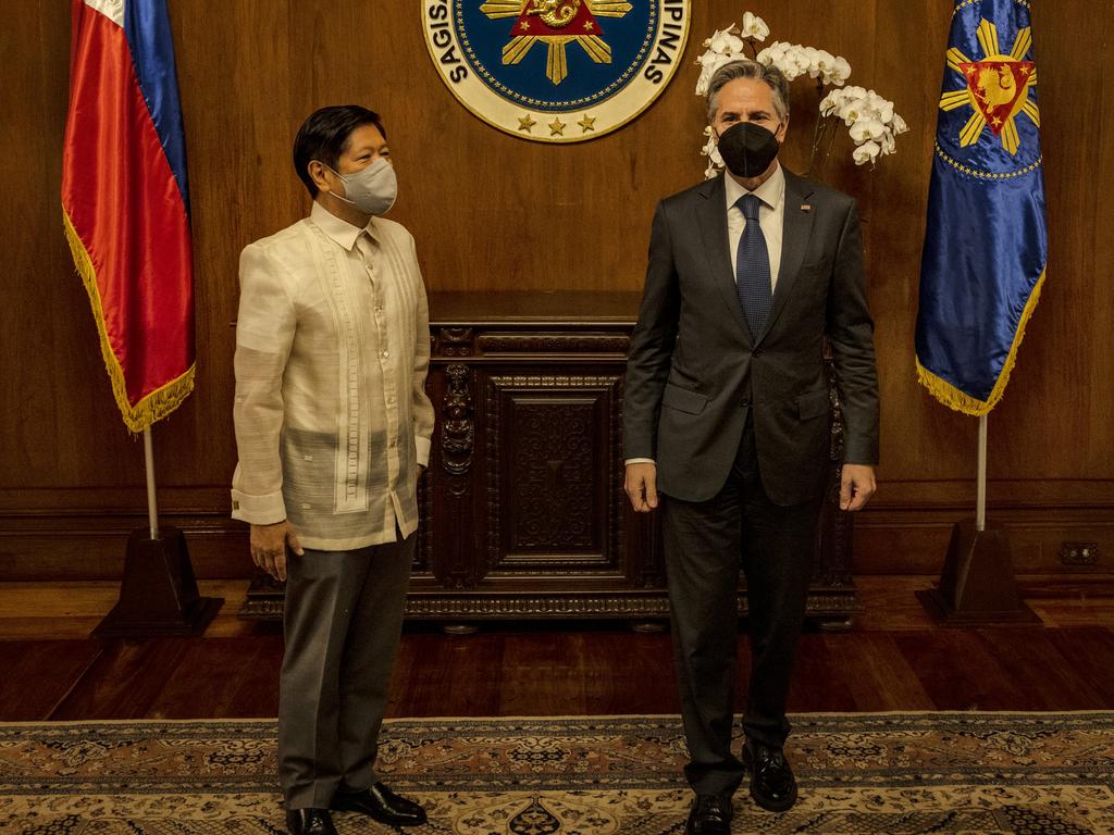 Philippines President Ferdinand ‘Bongbong’ Marcos Jr. and US Secretary of State Antony Blinken. Picture: Ezra Acayan/Getty Images