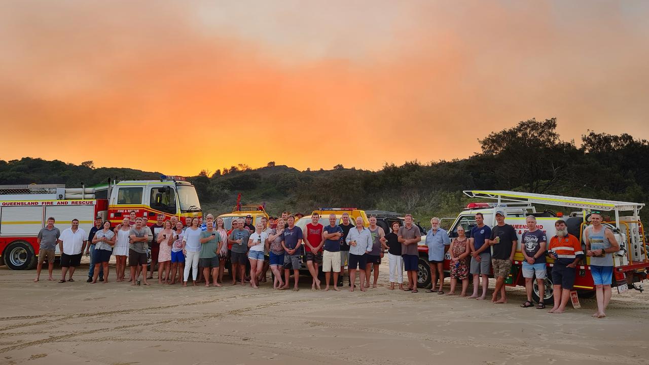 Happy Valley community picture on Fraser Island where they have stayed to fight the fire, most are members of the local rural fire brigade. Picture Supplied