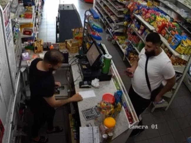 A man claiming to work for exiled kingpin Kazem “Kaz” Hamad visits the owner of a tobacconist in Melbourne’s north. Picture: supplied