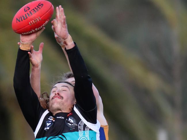 Bendigo FNL, Round 7, Maryborough V Golden Square, at Princes Park, Maryborough, Kya Lanfranchi, 5,    Maryborough Magpies   &  Jack Stewart, 17,  Golden Square Bulldogs,   Picture Yuri Kouzmin