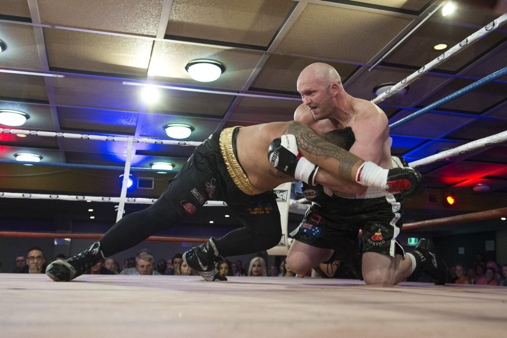Herman Ene-Purcell fights Justin Whitehead in an Australian heavyweight title eliminator at Smithy and TGW Bring The Big Fights 14 at Rumours International, Saturday, October 22, 2016. Picture: Kevin Farmer