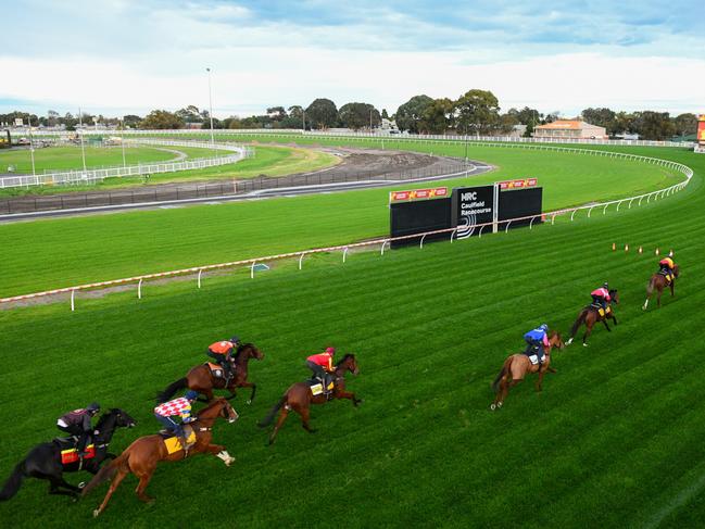 MELBOURNE, AUSTRALIA - JUNE 13: General view during jump-outs at Caulfield Racecourse on June 13, 2023 in Melbourne, Australia. Caulfield resumes at the end of the month as it has been closed for six months since the 2022 Spring Racing Carnival for the course proper renovations and works on the new inner track. (Photo by Vince Caligiuri/Getty Images)