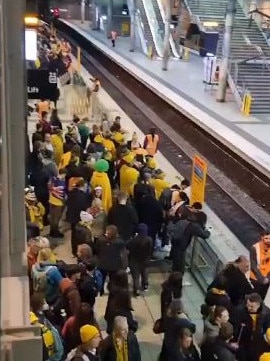 Train services halted at 11.30pm on Monday night, shortly after the conclusion of the Matildas match. Picture: Yasmina Rifai