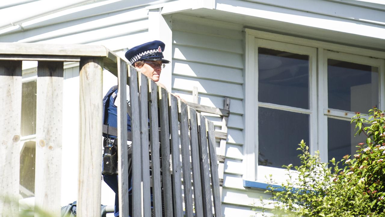 A police officer on guard at the home address of Brenton Harrison Tarrant. Picture: Joe Allison/Allison Images for news.com.au