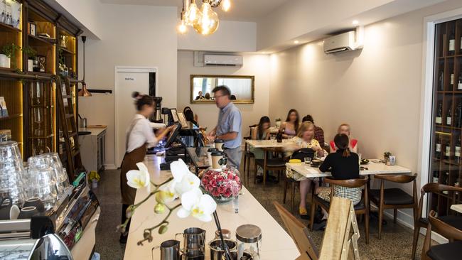 The Parisian inspired interior at Mount Gravatt cafe Little Glass Room. Picture: Mark Cranitch.