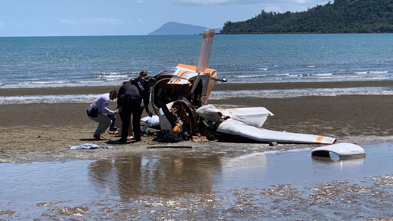 The badly damaged light plane that crashed. Picture: Janessa Ekert