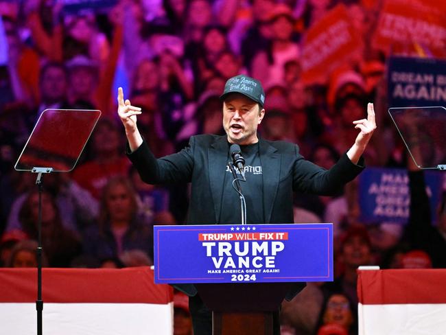 Tesla and SpaceX CEO Elon Musk speaks at a rally for former US President and Republican presidential candidate Donald Trump before the election. Picture: AFP