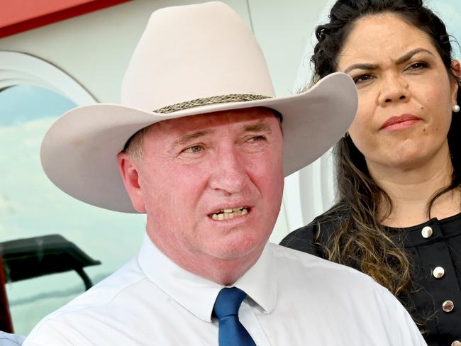 Deputy Prime Minister Barnaby Joyce on the hustings in the NT with Jacinta Nampijinpa Price. Picture: Julianne Osborne