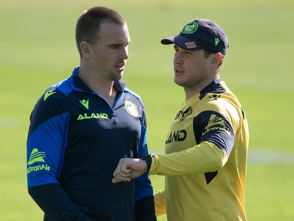 Injured Eels duo Clint Gutherson (left) and Mitchell Moses. Picture: Brendan Read