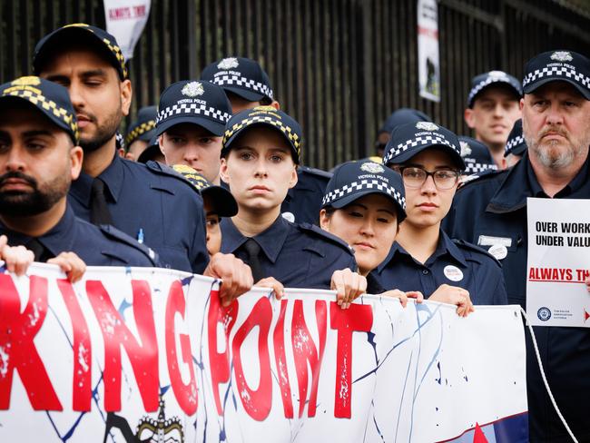 MELBOURNE, AUSTRALIA- NewsWire November 14, 2024: Victorian Police stage a walkout protest at Victorian Police Academy in Glen Waverley over ongoing industrial relations pay disputes. Picture: NewsWire / Nadir Kinani