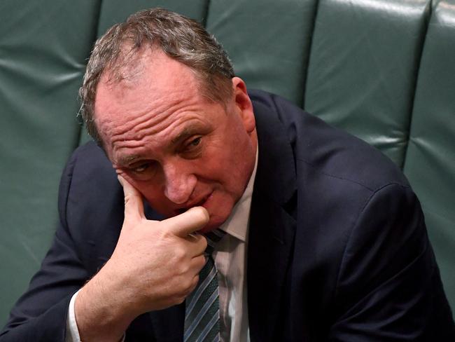 As his eligibility to sit in Parliament comes under question, Barnaby Joyce isn’t laughing now. Picture: AAP