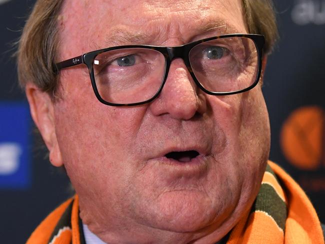 Former head coach Kevin Sheedy speaks to the media during a GWS Giants media session in Sydney, Wednesday, September 25, 2019. (AAP Image/Joel Carrett) NO ARCHIVING