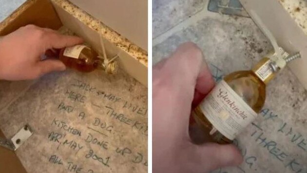 A Scottish tradie previously shared the touching find he made in the base of a kitchen cupboard when ripping it out. Picture: TikTok/hooserice88