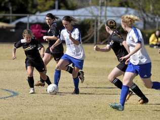 GOAL MACHINE: Rockville's Samantha Stubbs finds space against West Wanderers. Stubbs scored seven goals in her side's 15-0 win. Picture: Kevin Farmer