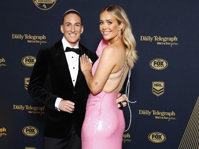 Ali Brigginshaw and wife Kate on the red carpet for the 2024 Dally M Awards. Picture: Jonathan Ng