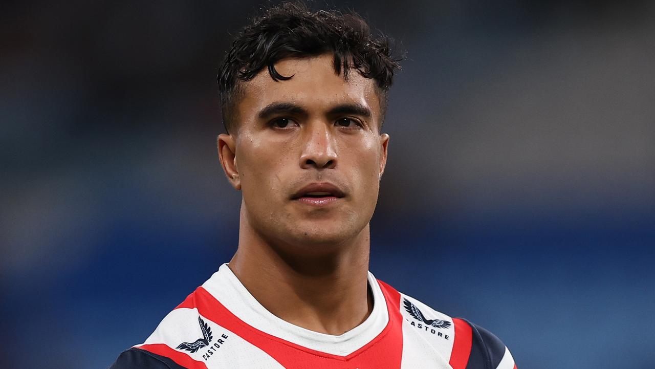 SYDNEY, AUSTRALIA - MARCH 30: Joseph-Aukuso Suaalii of the Sydney Roosters warms up during the round five NRL match between the Sydney Roosters and the Parramatta Eels at Allianz Stadium on March 30, 2023 in Sydney, Australia. (Photo by Mark Kolbe/Getty Images)