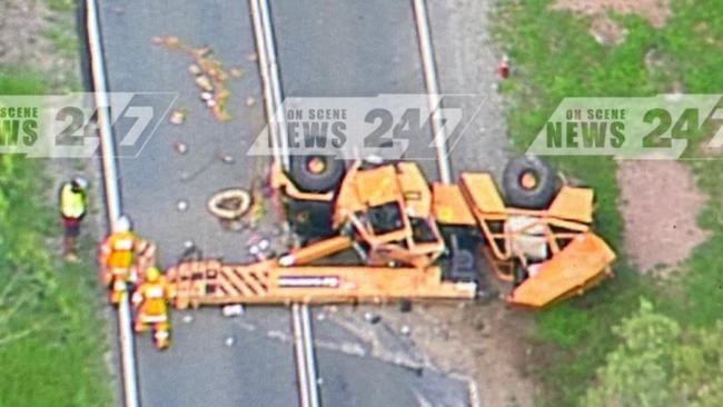 A drone photo shows the crashed crane. Photo: @onscenenewsaustralia / Twitter