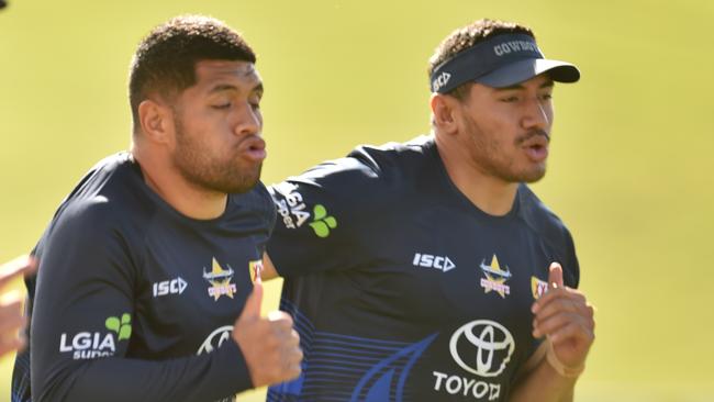 John Asiata and Jason Taumalolo at training. Picture: Evan Morgan