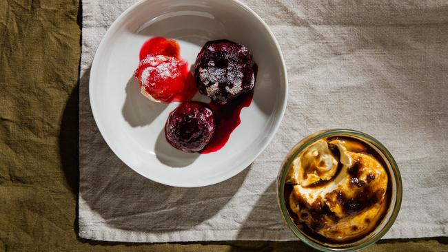 Plums with muscovado cream. Picture: Nikki To