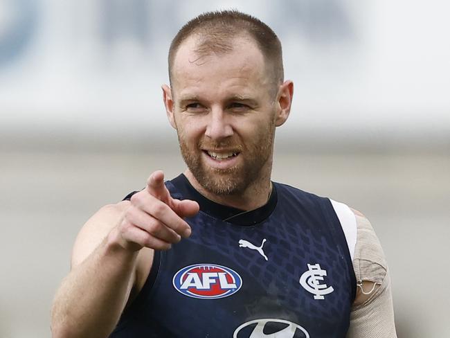 MELBOURNE, AUSTRALIA - AUGUST 31: Sam Docherty of the Blues takes part during a Carlton Blues training session at Ikon Park on August 31, 2024 in Melbourne, Australia. (Photo by Darrian Traynor/Getty Images)