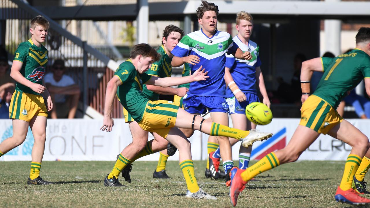 Peyton Jenkins, in action for St Brendan’s College, has a great kicking game.