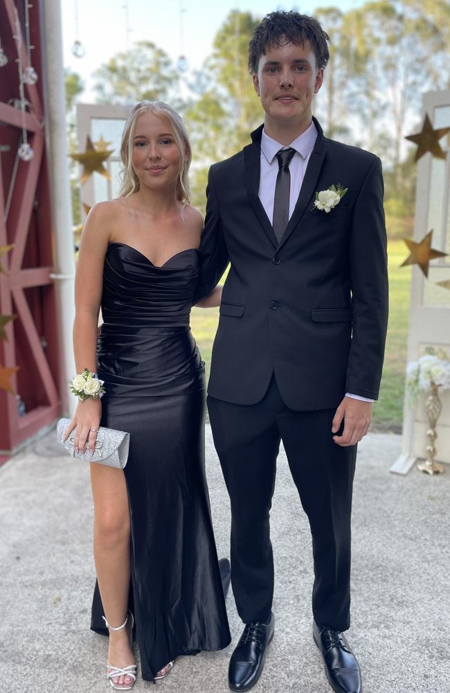 Grace Wills and Tristan Spalding arrive at the 2024 Gympie State High School graduation formal.