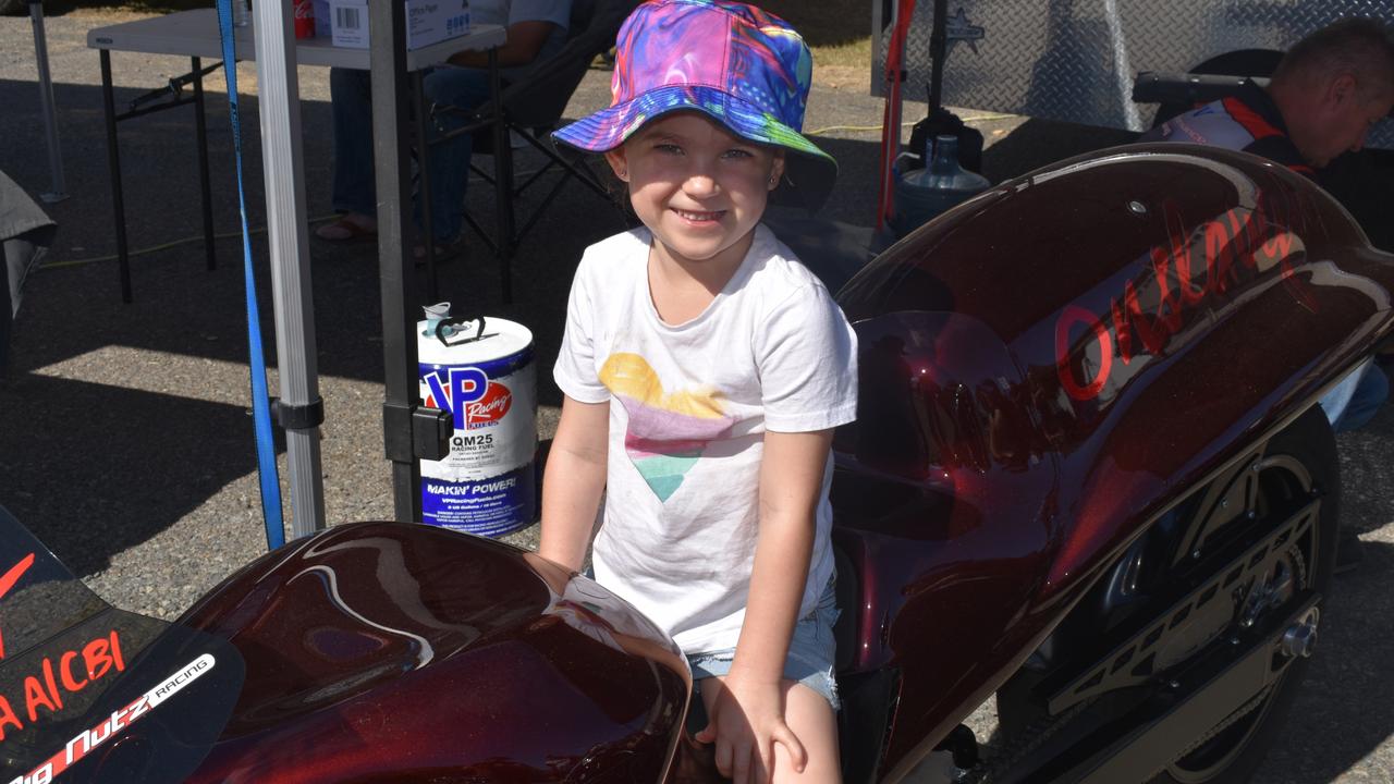 Imogen Dolphin, 5, of Airlie Beach, at Big Boys Toys Expo at Mackay Showgrounds 2021. Photo: Janessa Ekert and Tara Miko