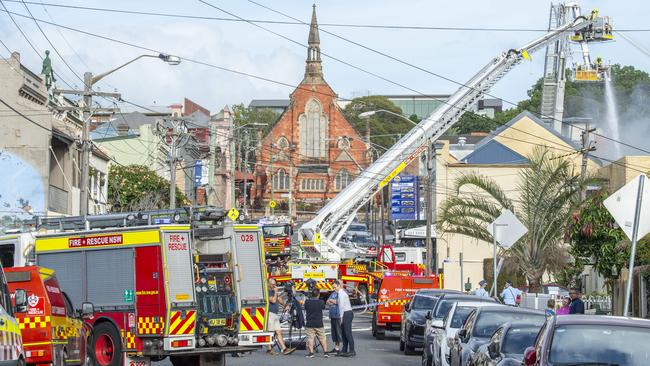 Firefighters at the scene in Elizabeth and Railway St, Croydon Picture: Monique Harmer