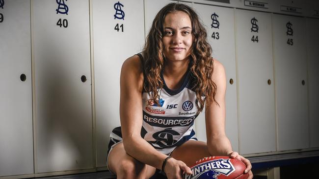 South Adelaide rising star Indy Tahau was awarded the best-on-ground medal after starring in the Panthers’ 22-point grand final win against North Adelaide. Picture: AAP/Roy VanDerVegt