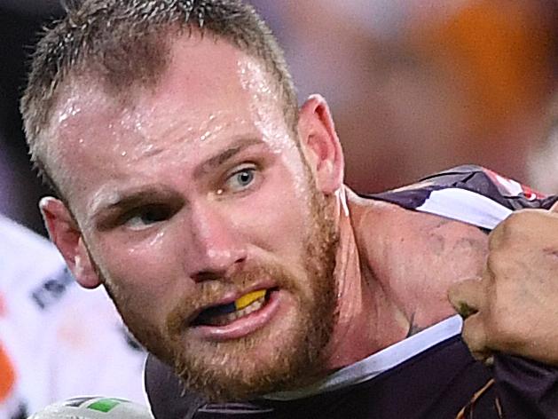 Matt Lodge of the Broncos during the Round 5 NRL match between the Brisbane Broncos and the Wests Tigers at Suncorp Stadium in Brisbane, Thursday, April 11, 2019. (AAP Image/Dave Hunt) NO ARCHIVING, EDITORIAL USE ONLY