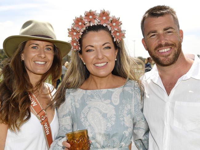 Renee Clydesdale Elyse Lambert and Ryan Lambert at the 2024 Seymour Cup. Picture: Andrew Batsch