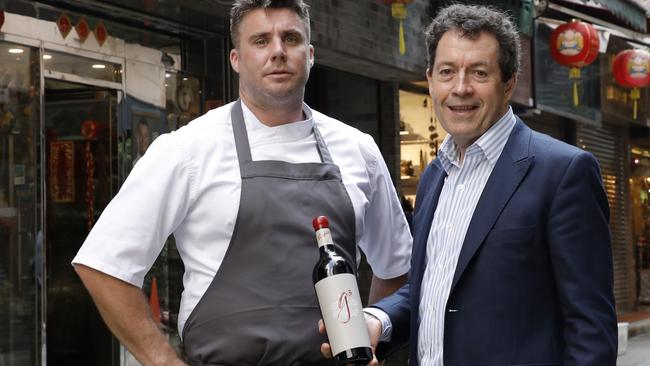 Magill Estate’s Scott Huggins and Penfolds chief winemaker Peter Gago in Hong Kong for the launch of and new mixed Grange, G3. Picture: Supplied