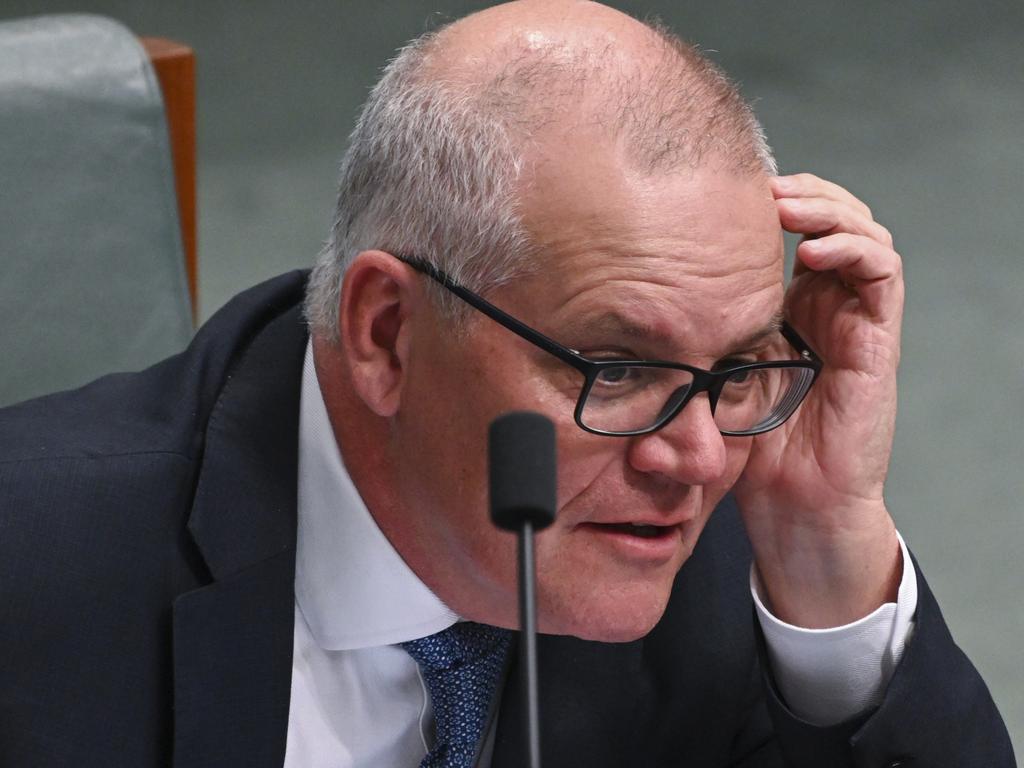 Former prime minister Scott Morrison now sits on the back bench during question time in parliament. Picture: NCA NewsWire / Martin Ollman