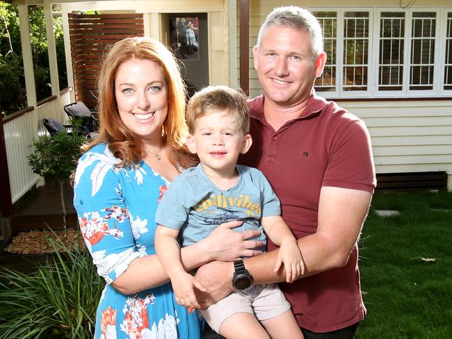 Emmalea and Tony Duricin with son Harvey 3 years, are selling their first home and investment property in Holland Park where 26 per cent fewer houses are for sale, Holland Park, Wednesday 16th February 2022 - Photo Steve Pohlner