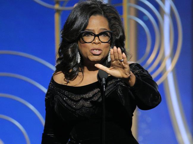 Oprah Winfrey’s spectacular Golden Globes speech could give her impetus for a run at the US presidency. Picture: AP