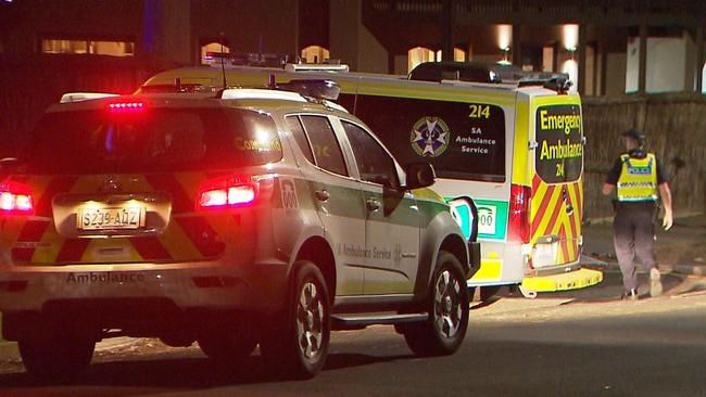 Paramedics outside the Unley home after Huck and his mother Holly were stabbed in the robbery. Picture: 7NEWS