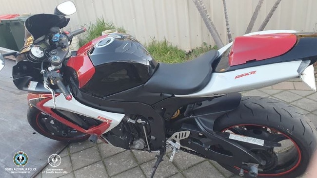 A northern suburbs man will face court on Friday after he was tracked by police riding a stolen motorbike up to 100 kilometres over the speed limit. Picture: SAPOL