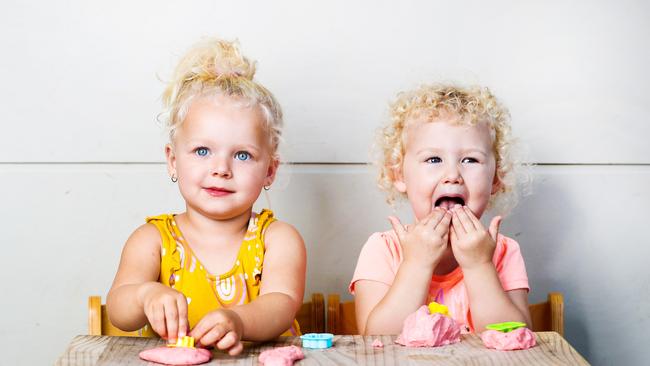 Two year old Evie Hill and Ari Newton taking part in some safe play time. Picture: Nigel Hallett