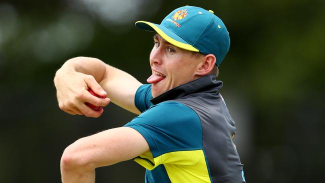 BRISBANE, AUSTRALIA - NOVEMBER 18: Marnus Labuschagne bowls during a training session ahead of the first test between Australia and Pakistan at the BUPA National Cricket Centre on November 18, 2019 in Brisbane, Australia. (Photo by Chris Hyde/Getty Images)